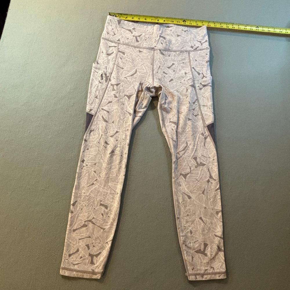 Athleta Leggings Womens L Gray White Abstract Print Side Pockets High Rise Yoga - Picture 2 of 7